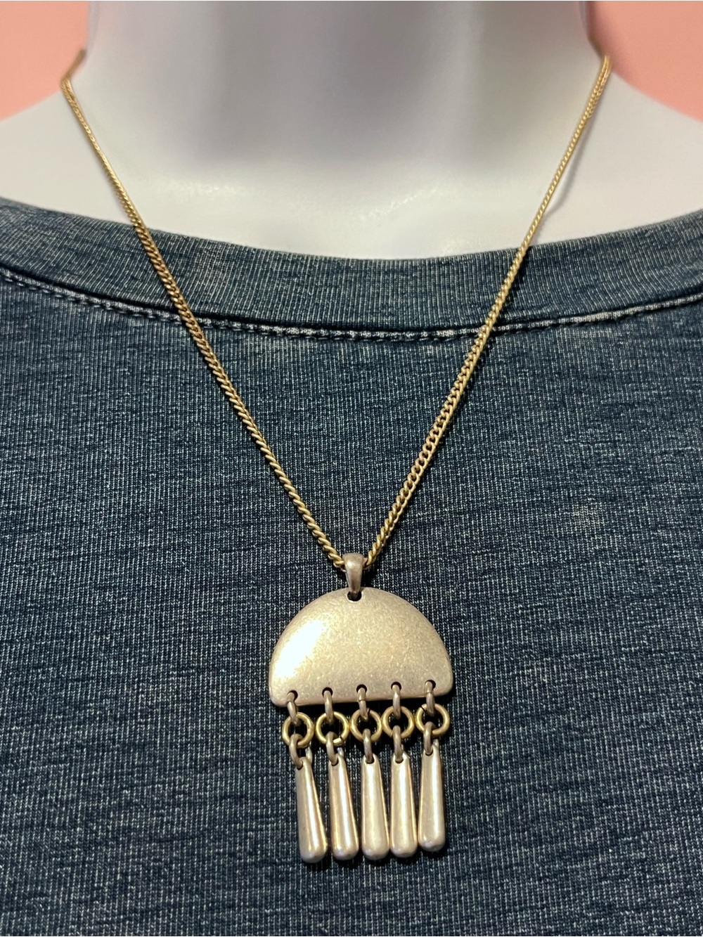 Gold and Silver Tone Fringe Pendant Necklace - Women Jewelry
